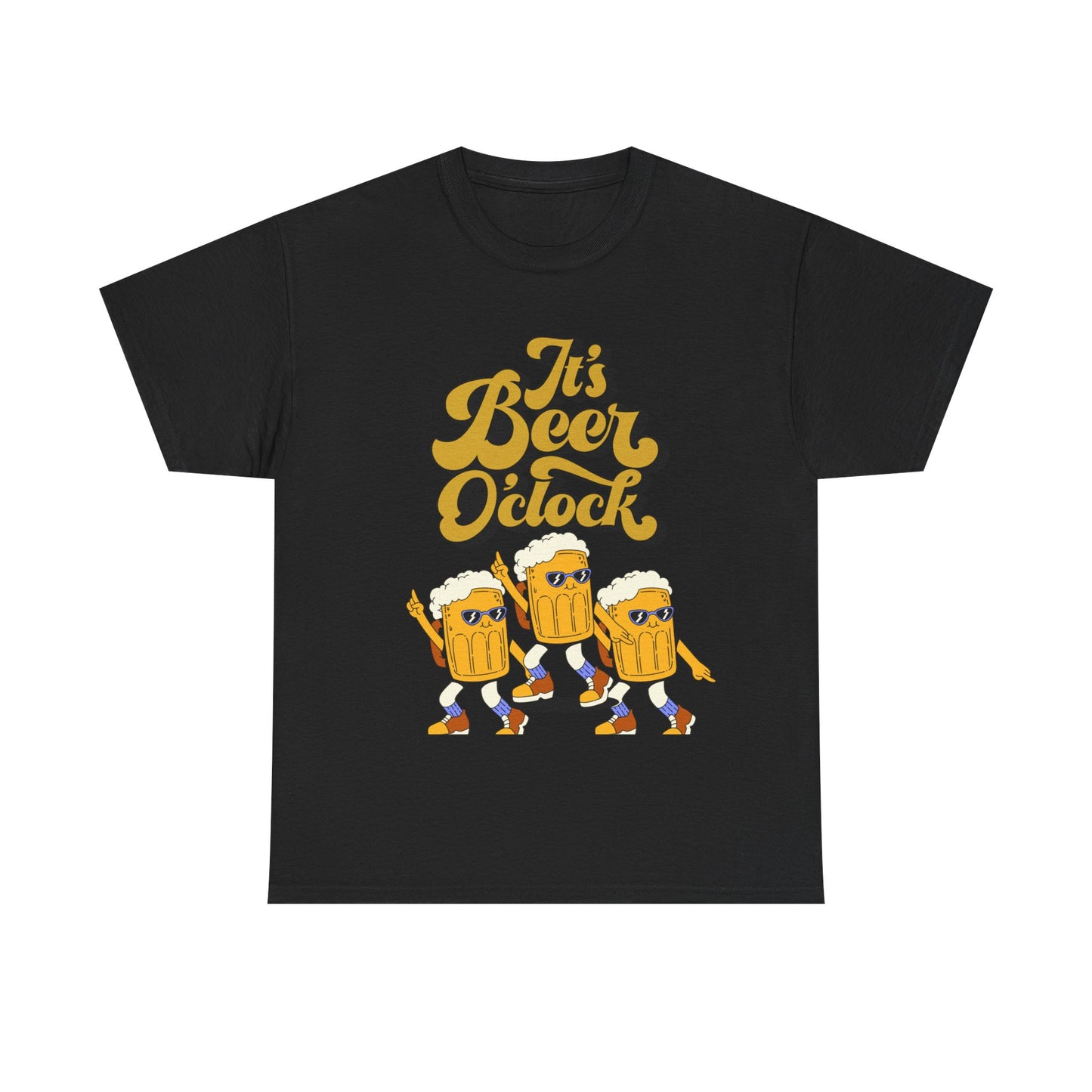 Funny Beer Cartoon Unisex Heavy Cotton Tee - 'It's Beer O'Clock'