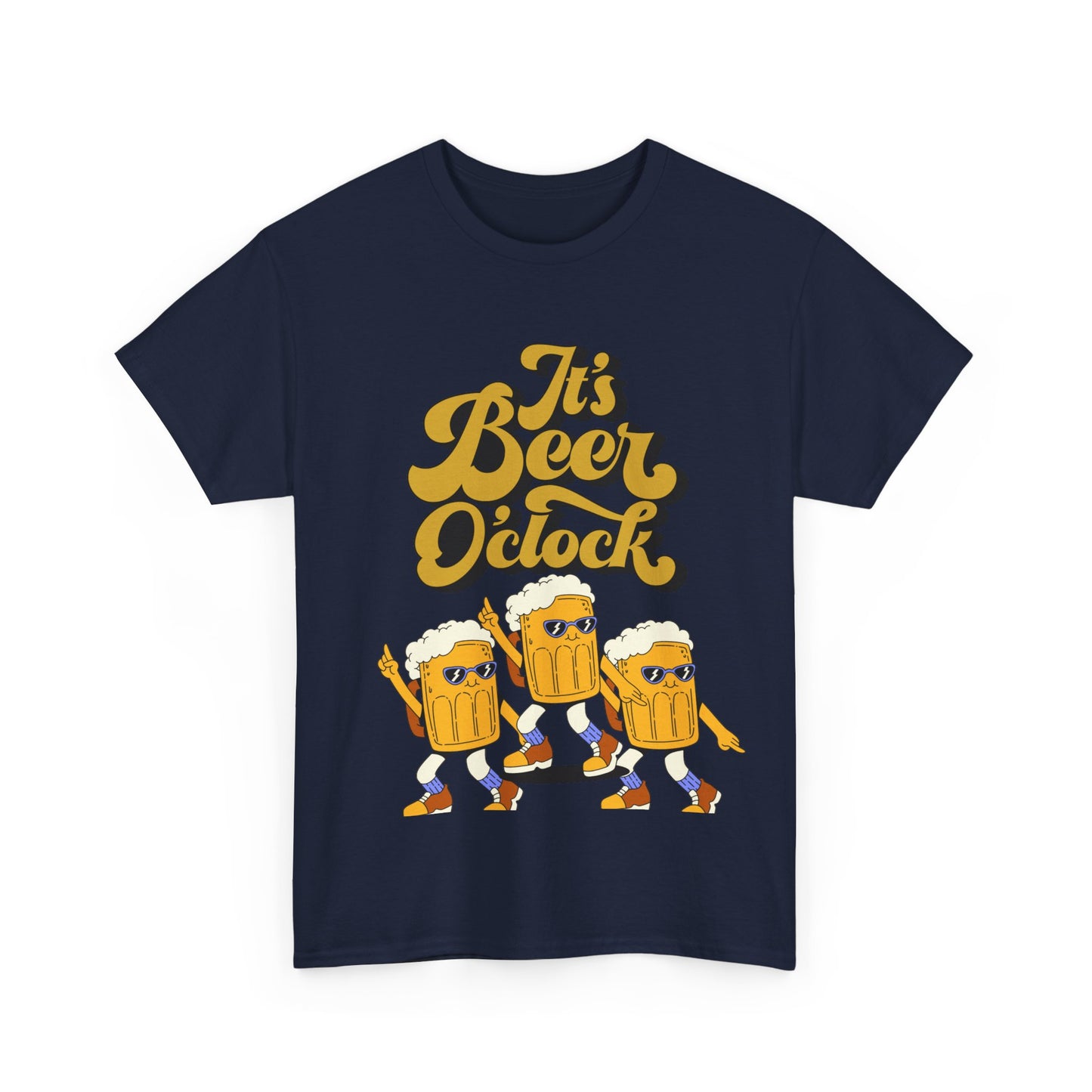 Funny Beer Cartoon Unisex Heavy Cotton Tee - 'It's Beer O'Clock'