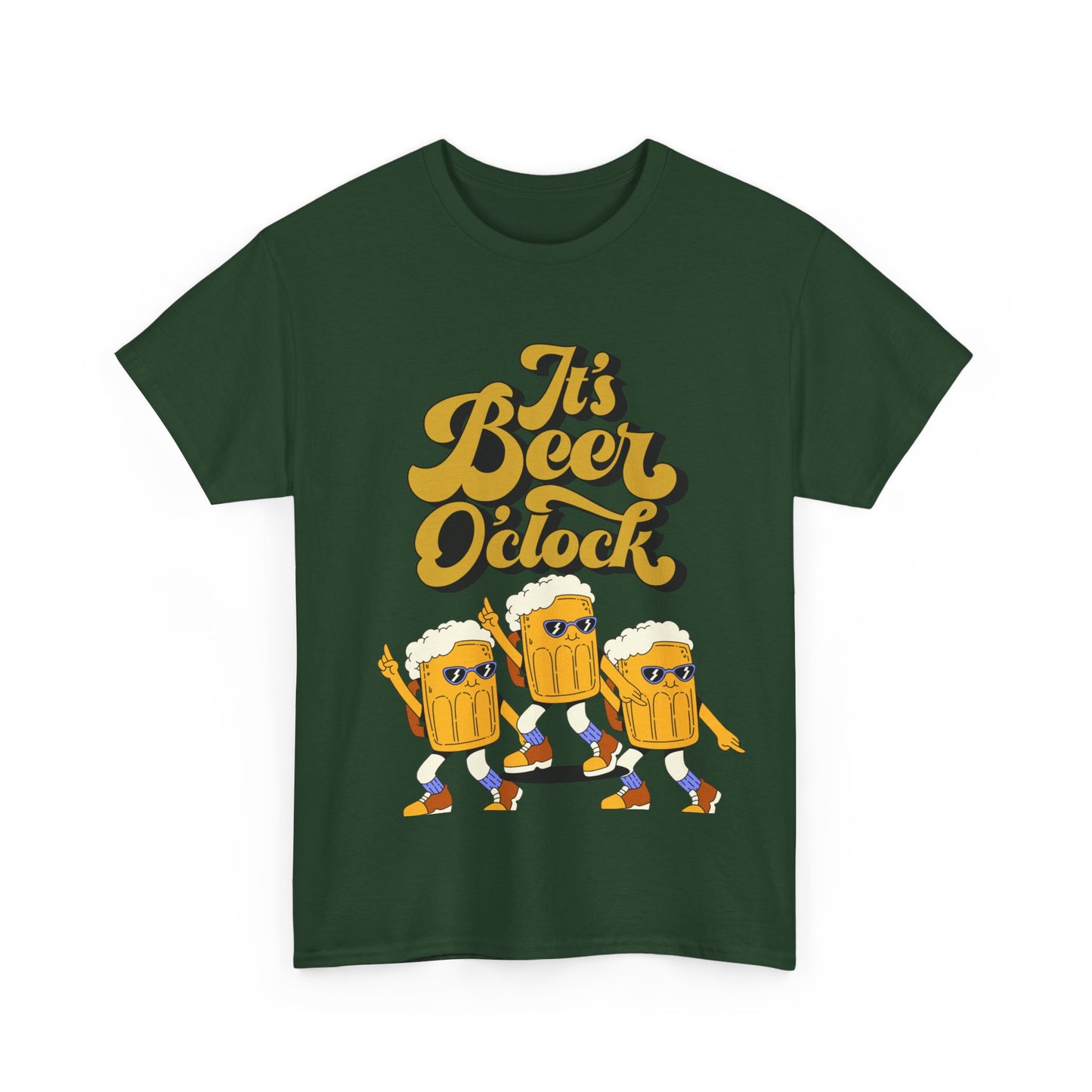 Funny Beer Cartoon Unisex Heavy Cotton Tee - 'It's Beer O'Clock'