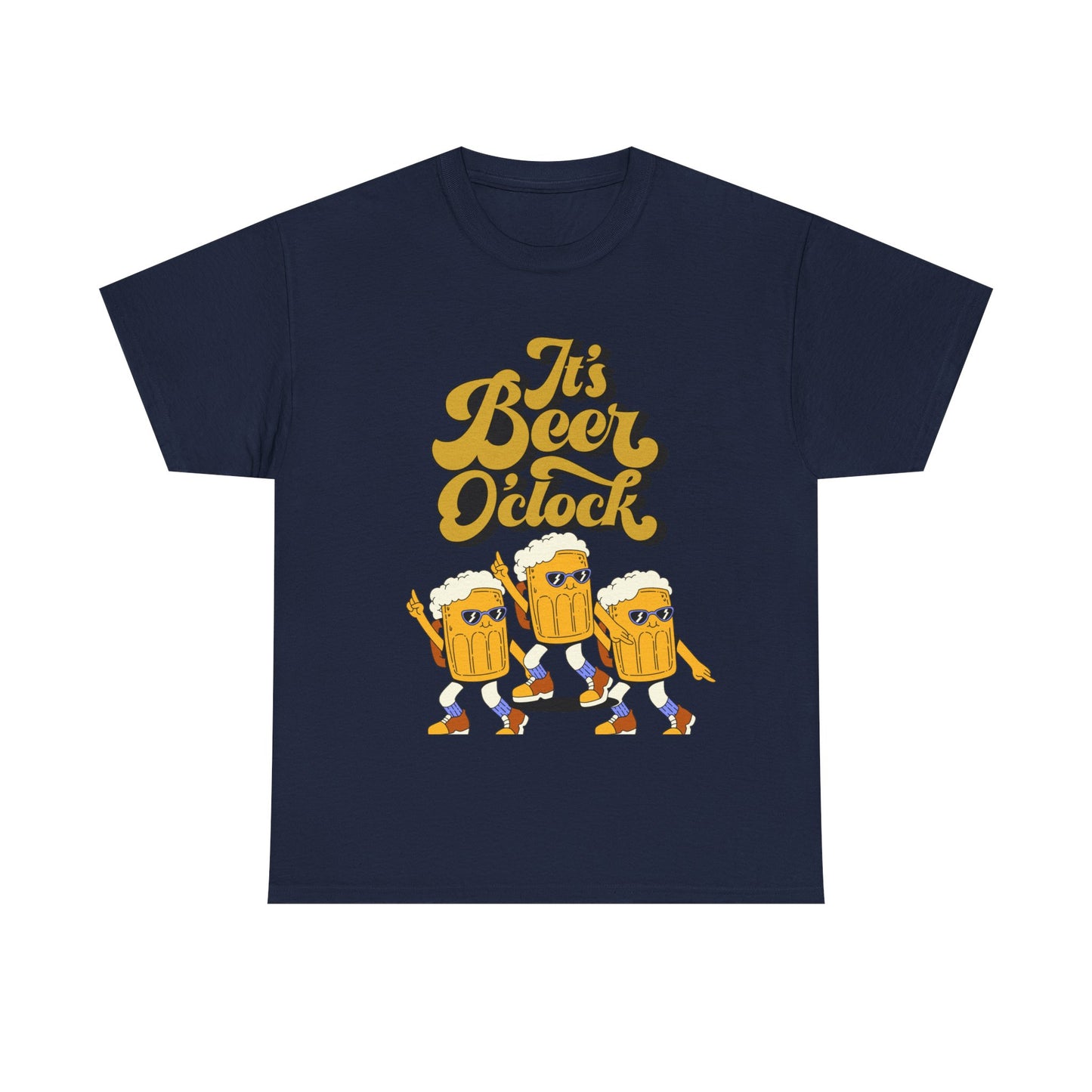 Funny Beer Cartoon Unisex Heavy Cotton Tee - 'It's Beer O'Clock'