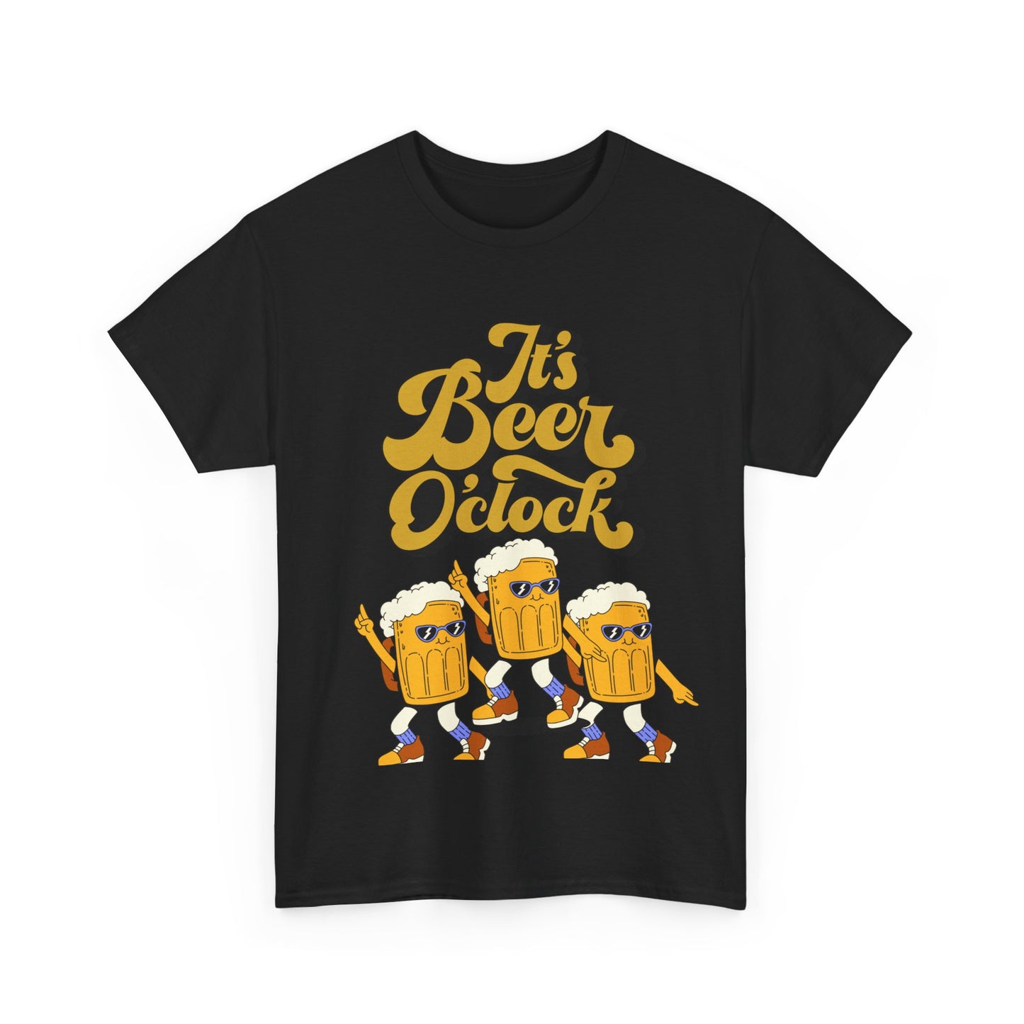 Funny Beer Cartoon Unisex Heavy Cotton Tee - 'It's Beer O'Clock'